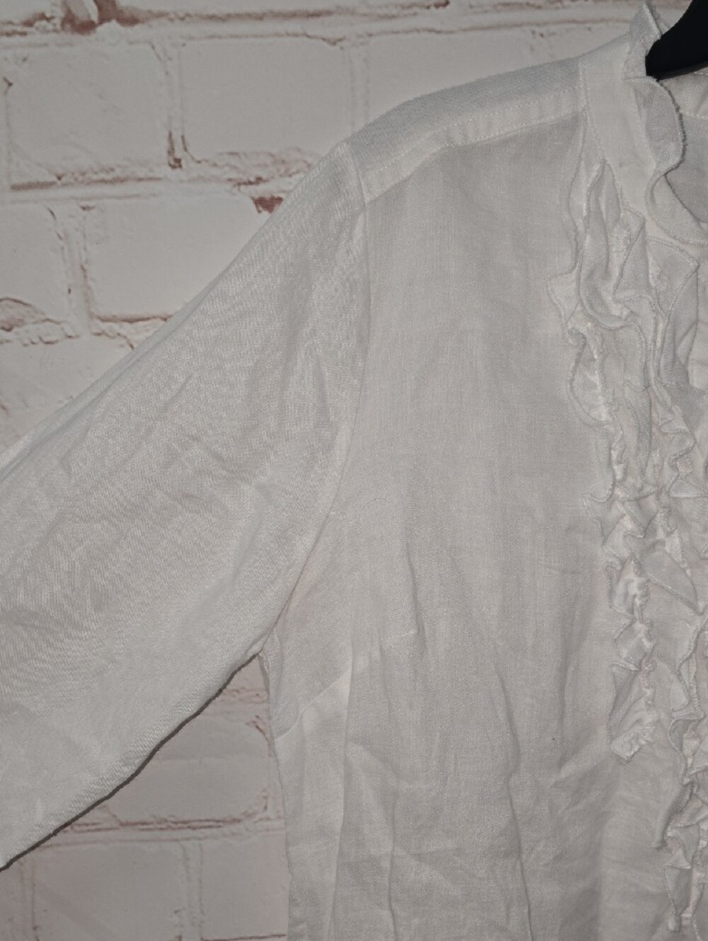 Sunny Leigh White Ruffle V-Neck Tunic 100% Linen Womens Size XL - Picture 4 of 10